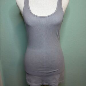 James Perse Size 2 Gray Ribbed Stretch Top Made in USA Size 2